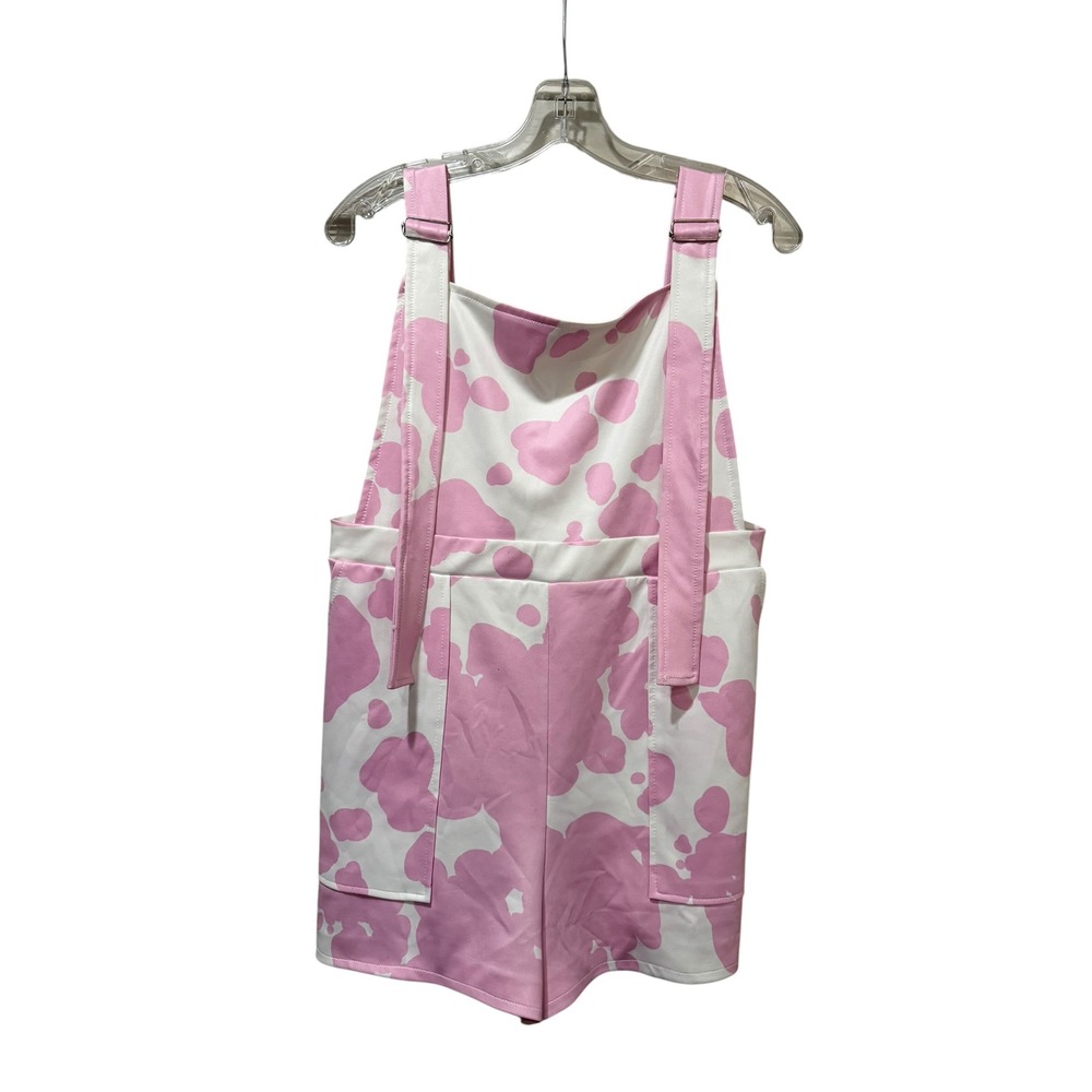 Trash Queen Pink Cow Print Shortalls Overalls Pink and White XXL